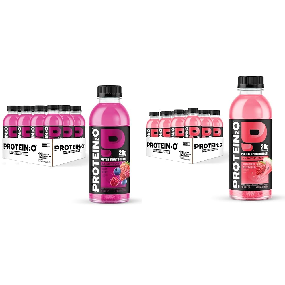 Protein2o Hydration Drink - 2-in-1 Liquid Clear Whey Protein Isolate and Electrolyte Drink - 20g Protein, Vitamins B5, B6 - Post-Workout Recovery - 16.9 Fl Oz - 12 Count Mixed Berry
