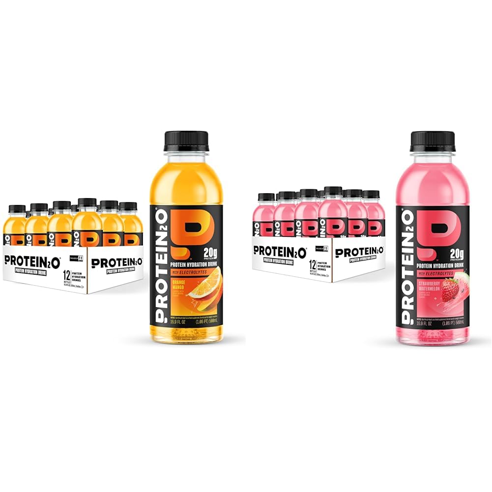Protein2o Hydration Drink - 2-in-1 Liquid Clear Whey Protein Isolate and Electrolyte Drink - 20g Protein, Vitamins B5, B6 - Post-Workout Recovery - 16.9 Fl Oz - 12 Count Orange Mango