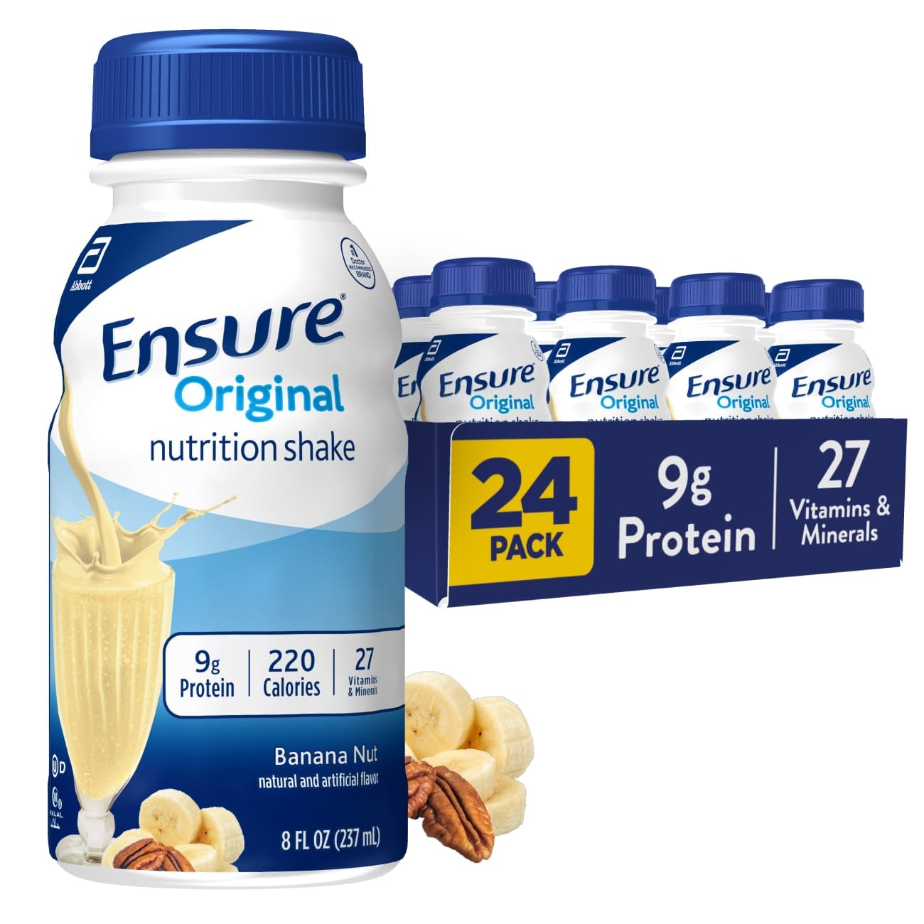 Ensure Original Dark Chocolate Nutrition Shake | Small Meal Replacement Shake | Ready To Drink | 9g Protein, 27 Vitamins and Minerals | 8 fl oz - 24 Pack