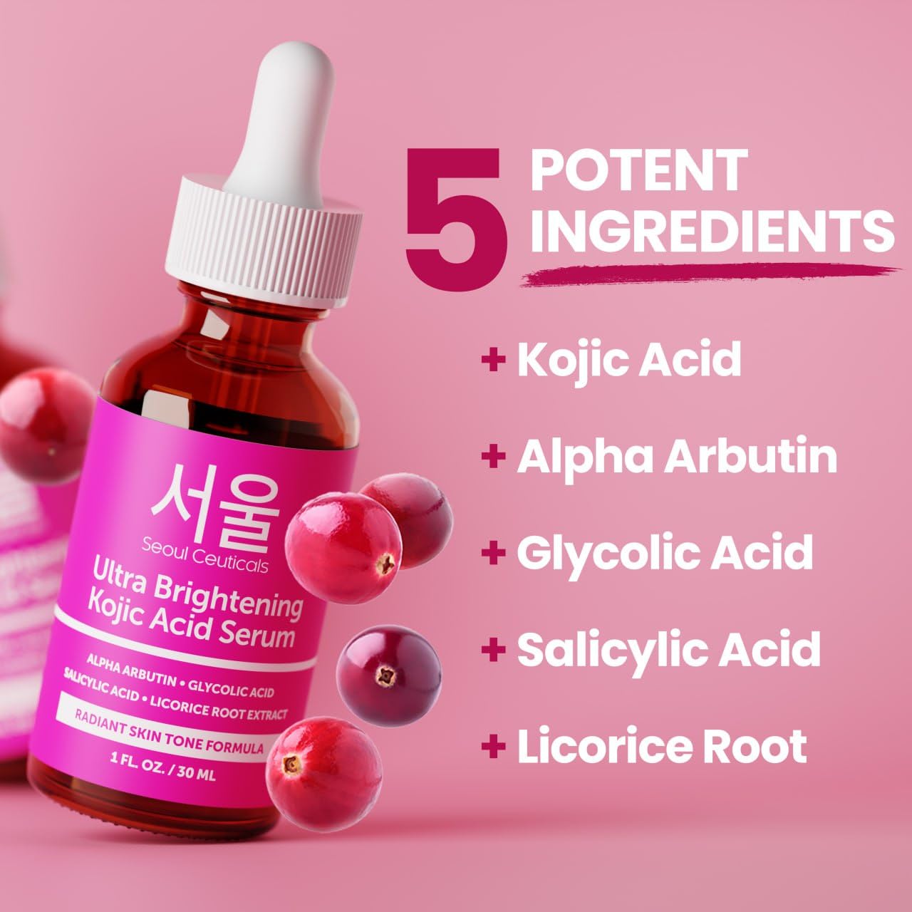 SeoulCeuticals Korean Skin Care Kojic Acid Serum Alpha Arbutin – Dark Spot Remover Corrector Glycolic Acid + Salicylic Acid K Beauty 1oz (Pack of 2)