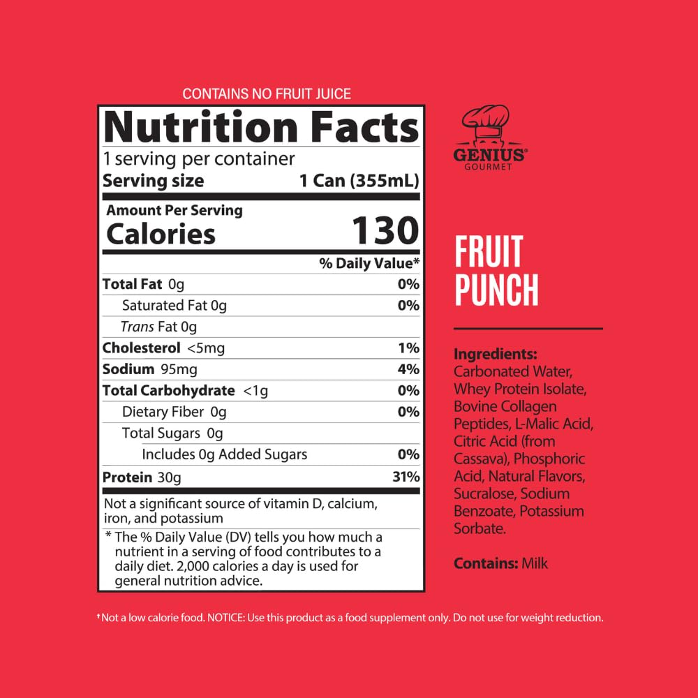 Genius Gourmet Clear Protein Sparkling Water Blue Raspberry Lemonade, 18 CT