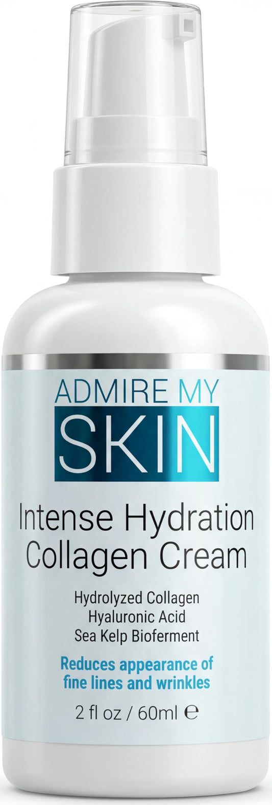 Admire My Skin Collagen Cream Moisturizer For Dry Skin - Hyaluronic Acid Cream - Non Comedogenic Hydrating Cream Eliminates Dull Dry Skin for That Healthy Youthful Glow 2oz