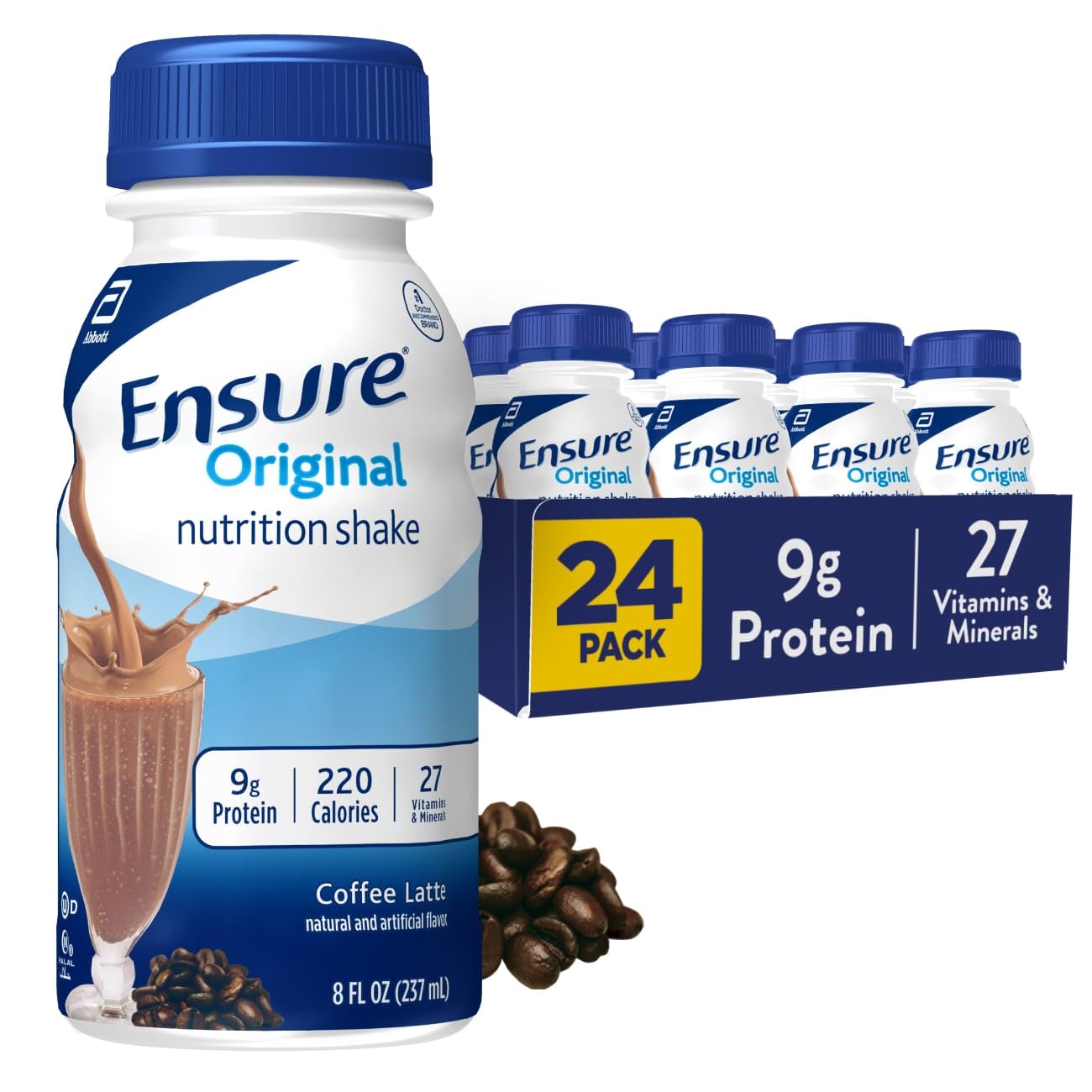 Ensure Original Dark Chocolate Nutrition Shake | Small Meal Replacement Shake | Ready To Drink | 9g Protein, 27 Vitamins and Minerals | 8 fl oz - 24 Pack