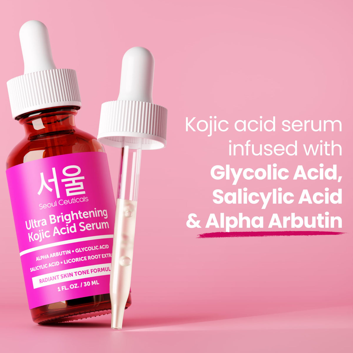 SeoulCeuticals Korean Skin Care Kojic Acid Serum Alpha Arbutin – Dark Spot Remover Corrector Glycolic Acid + Salicylic Acid K Beauty 1oz (Pack of 2)