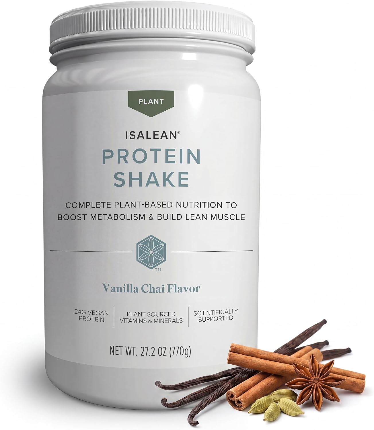 Isagenix IsaLean, 24g Plant-Based Protein, Vanilla Chai, 14 Servings | Meal Replacement Drink, Plant-Based Protein, Supports Lean Muscle Growth and Healthy Metabolism, Gluten-Free and Soy-Free
