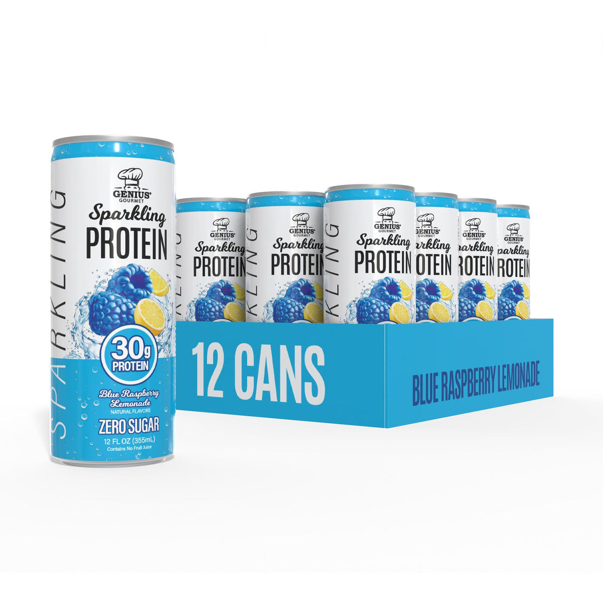 Genius Gourmet Clear Protein Sparkling Water Blue Raspberry Lemonade, 18 CT