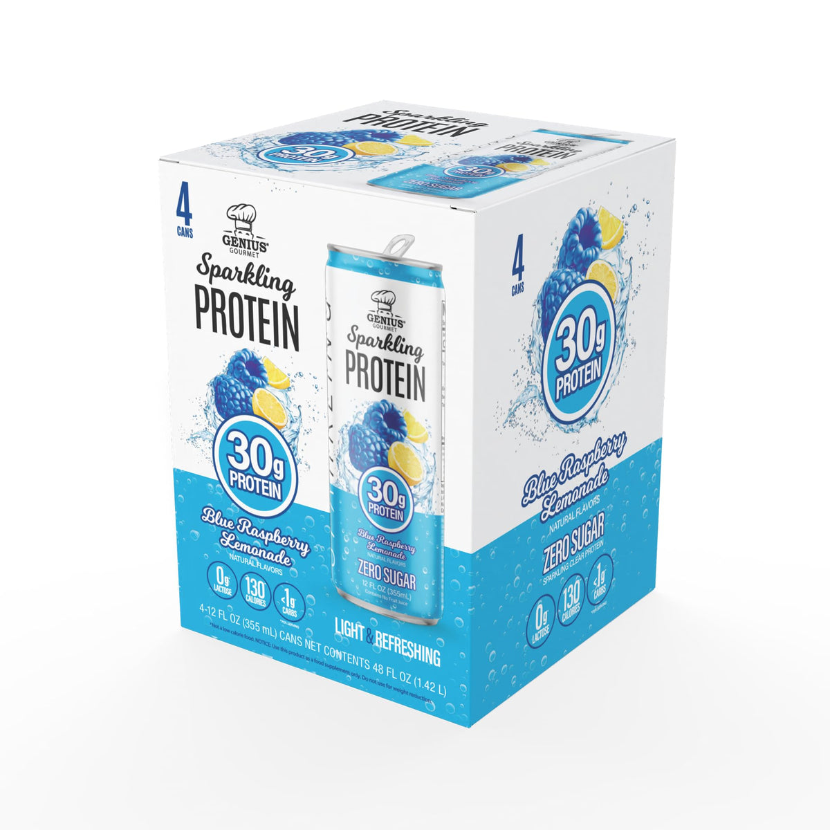 Genius Gourmet Clear Protein Sparkling Water Blue Raspberry Lemonade, 18 CT