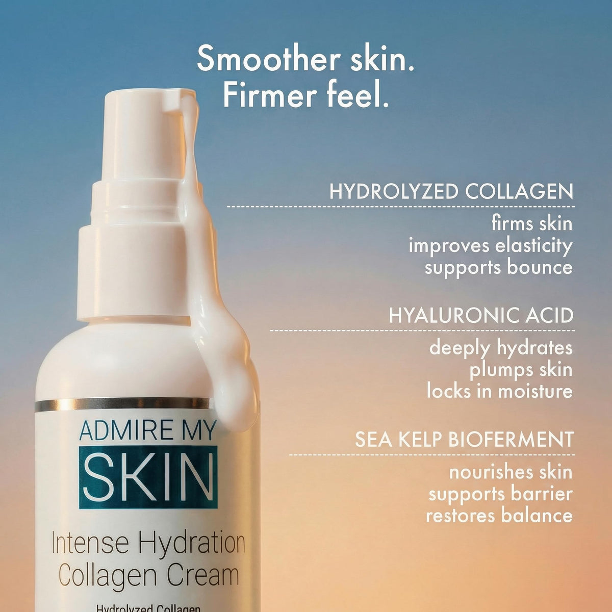 Admire My Skin Collagen Cream Moisturizer For Dry Skin - Hyaluronic Acid Cream - Non Comedogenic Hydrating Cream Eliminates Dull Dry Skin for That Healthy Youthful Glow 2oz