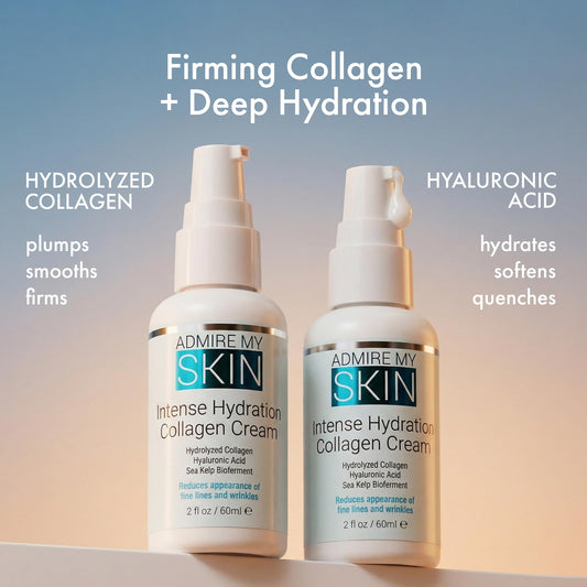 Admire My Skin Collagen Cream Moisturizer For Dry Skin - Hyaluronic Acid Cream - Non Comedogenic Hydrating Cream Eliminates Dull Dry Skin for That Healthy Youthful Glow 2oz