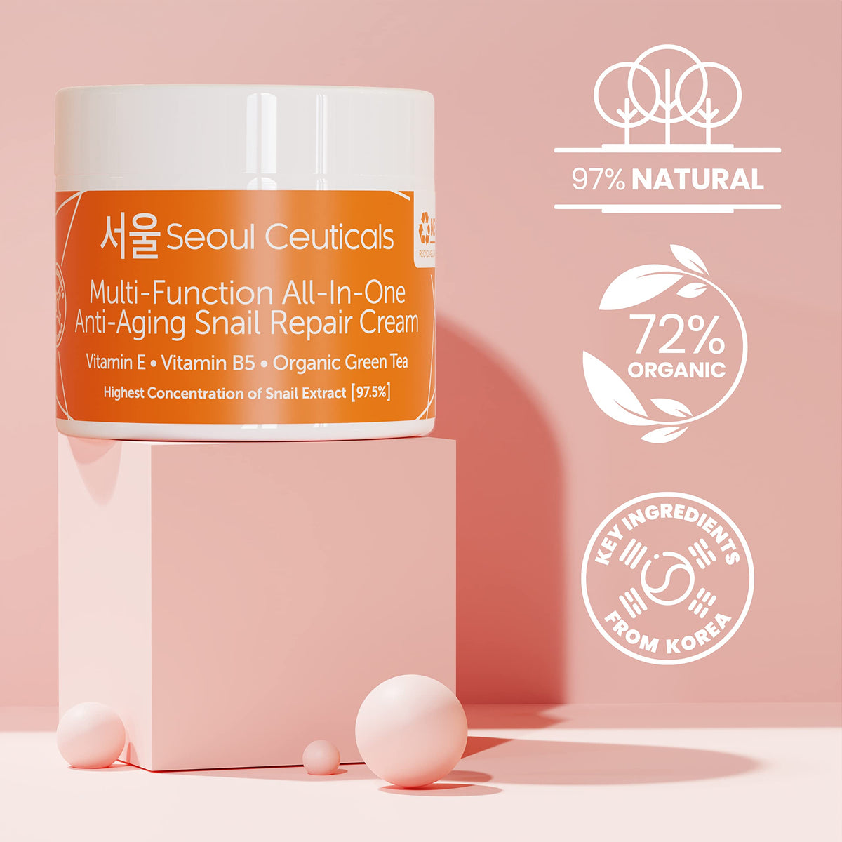 SeoulCeuticals Korean Skin Care Set - Korean Green Tea Face Mask + Korean Snail Cream Moisturizer - Potent Korean Skincare Set Eliminates Dull Dry Skin for Healthy K Beauty Glow