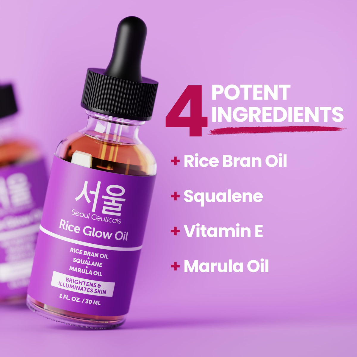 SeoulCeuticals Rice Bran Oil for Skin - Korean Skin Care Facial Glow Oil With Squalane & Vitamin E - Cruelty Free K Beauty Skincare 1oz