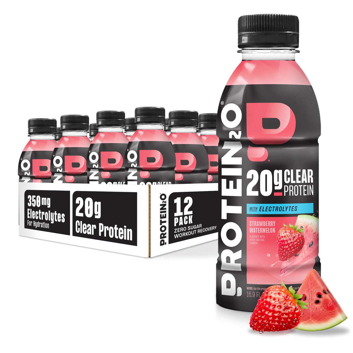 Protein2o Hydration Drink - 2-in-1 Liquid Clear Whey Protein Isolate and Electrolyte Drink - 20g Protein, Vitamins B5, B6 - Post-Workout Recovery - 16.9 Fl Oz - 12 Count Orange Mango