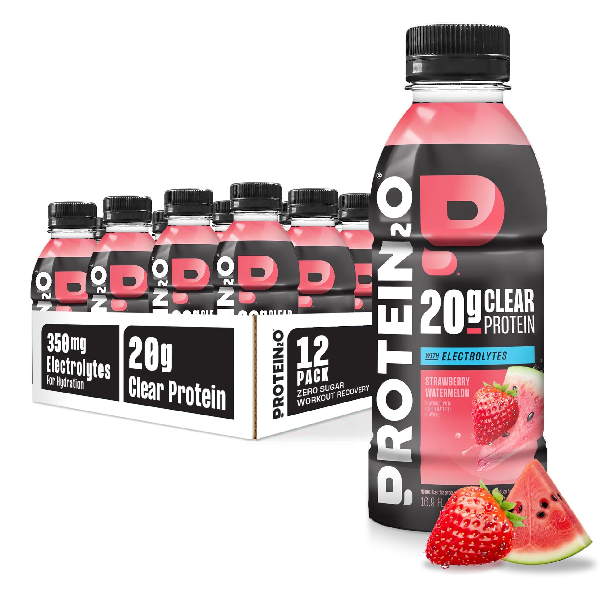 Protein2o Hydration Drink - 2-in-1 Liquid Clear Whey Protein Isolate and Electrolyte Drink - 20g Protein, Vitamins B5, B6 - Post-Workout Recovery - 16.9 Fl Oz - 12 Count Orange Mango
