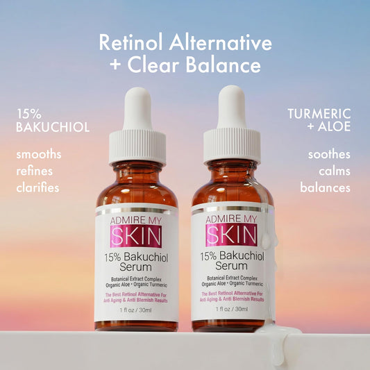 Admire My Skin Bakuchiol Serum Natural Retinol Serum Alternative for Face – Anti Blemish Anti Aging Facial Serum Contains Organic Aloe + Turmeric 1oz