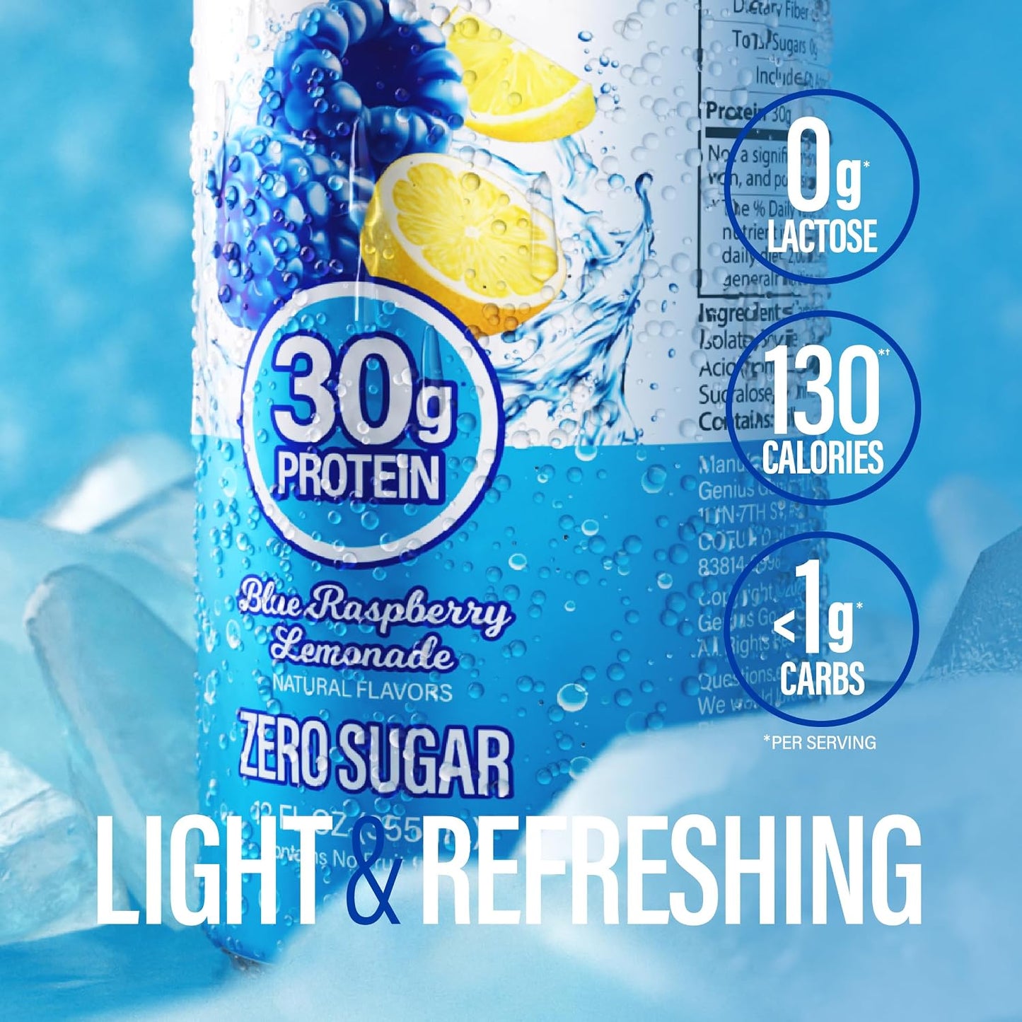 Genius Gourmet Clear Protein Sparkling Water Blue Raspberry Lemonade, 18 CT