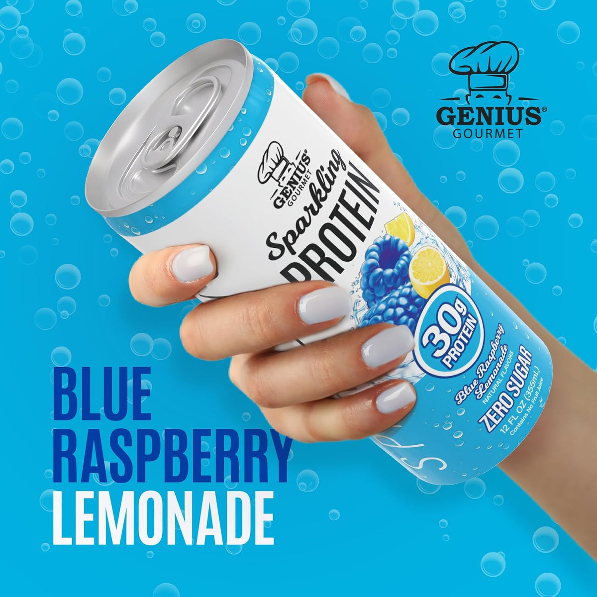Genius Gourmet Clear Protein Sparkling Water Blue Raspberry Lemonade, 18 CT