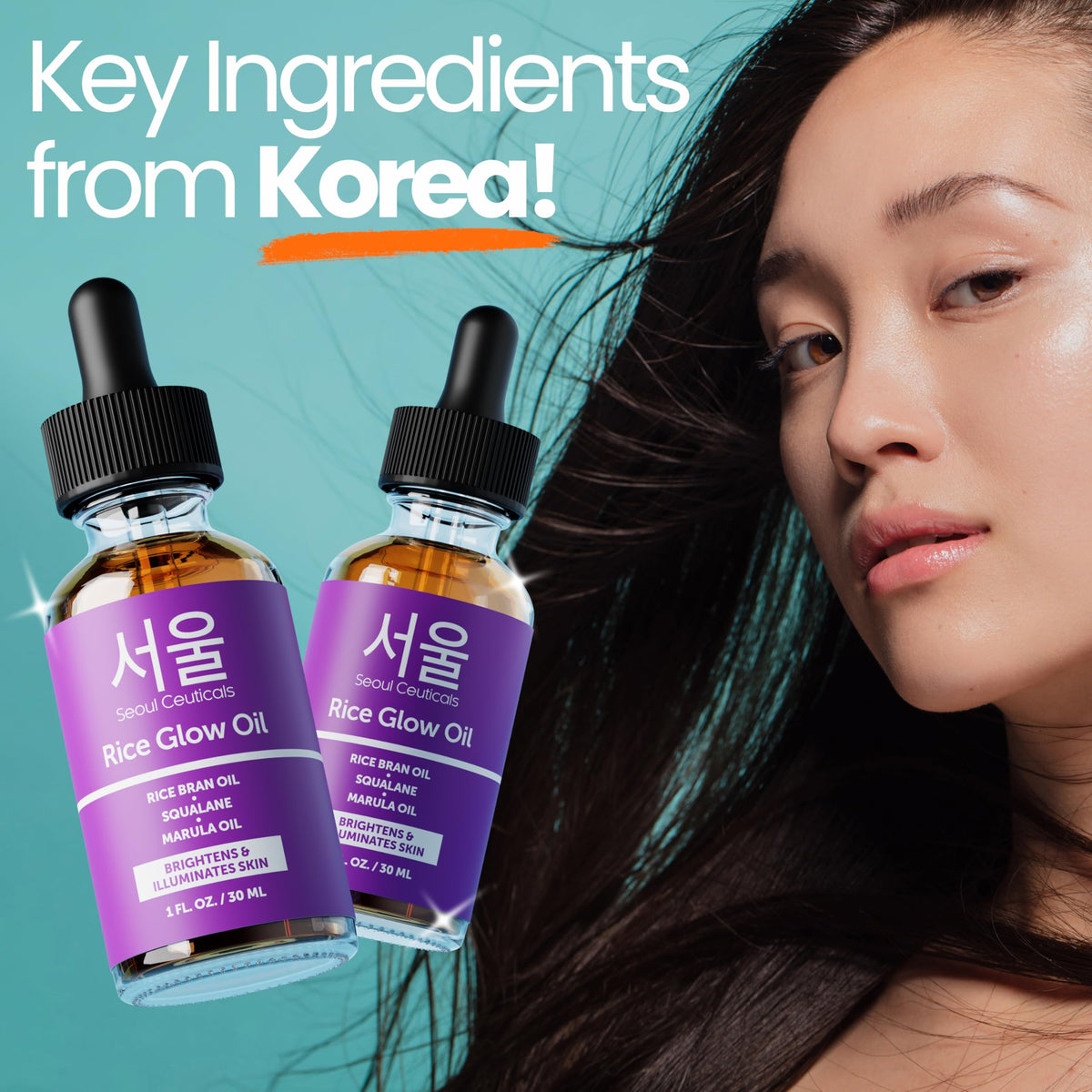 SeoulCeuticals Rice Bran Oil for Skin - Korean Skin Care Facial Glow Oil With Squalane & Vitamin E - Cruelty Free K Beauty Skincare 1oz