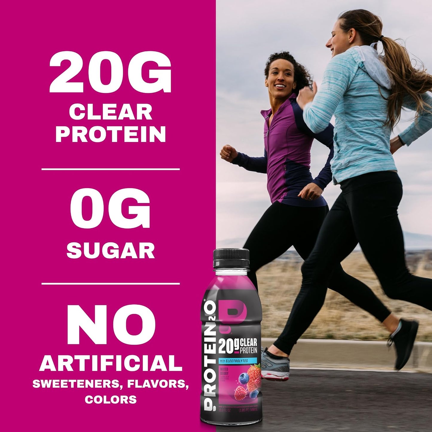 Protein2o Hydration Drink - 2-in-1 Liquid Clear Whey Protein Isolate and Electrolyte Drink - 20g Protein, Vitamins B5, B6 - Post-Workout Recovery - 16.9 Fl Oz - 12 Count Mixed Berry