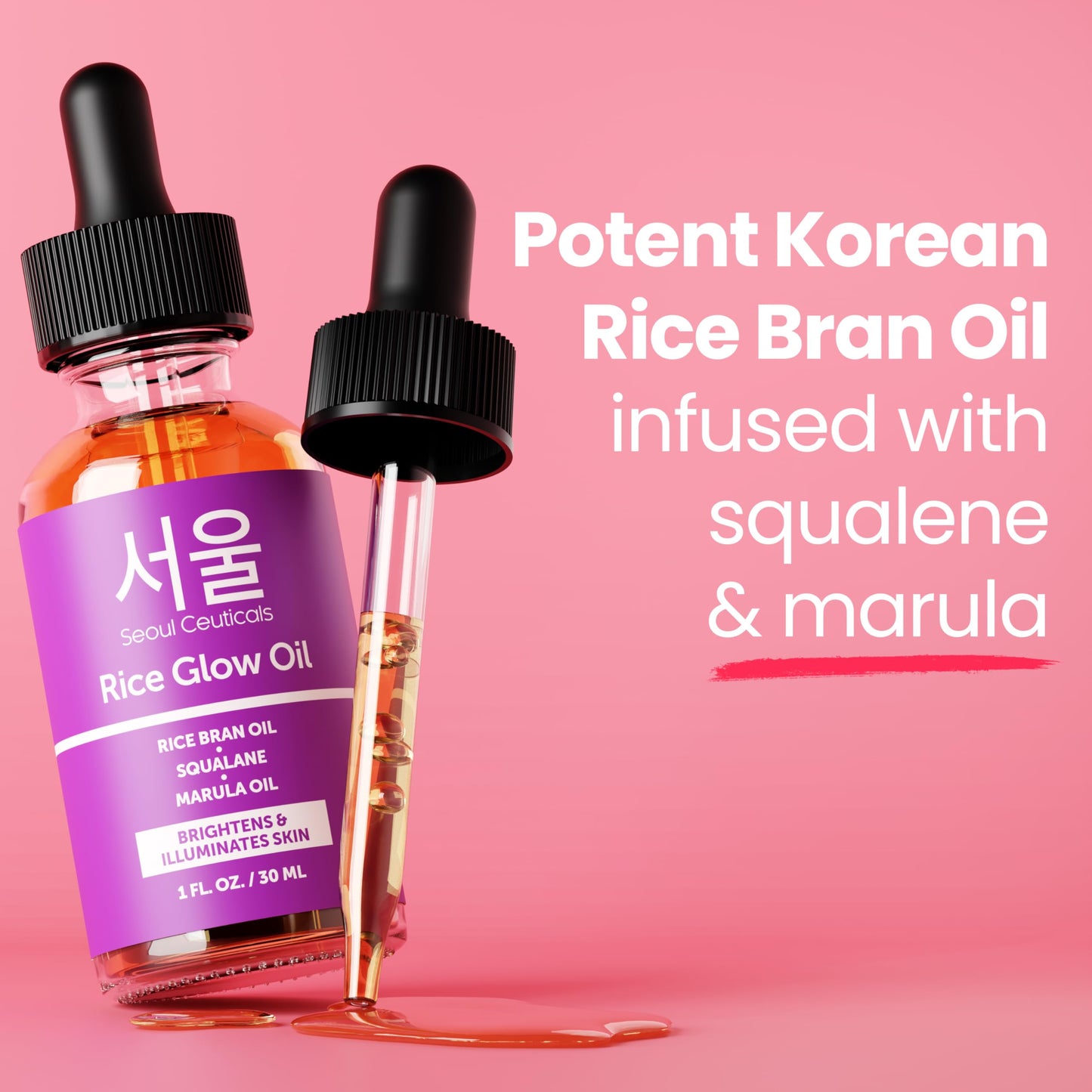 SeoulCeuticals Rice Bran Oil for Skin - Korean Skin Care Facial Glow Oil With Squalane & Vitamin E - Cruelty Free K Beauty Skincare 1oz