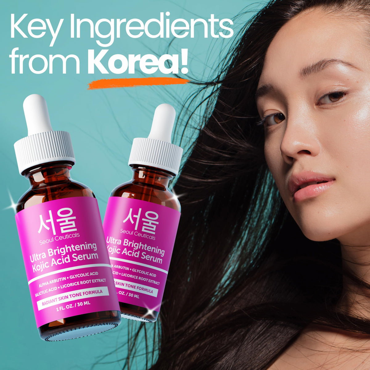 SeoulCeuticals Korean Skin Care Kojic Acid Serum Alpha Arbutin – Dark Spot Remover Corrector Glycolic Acid + Salicylic Acid K Beauty 1oz (Pack of 2)