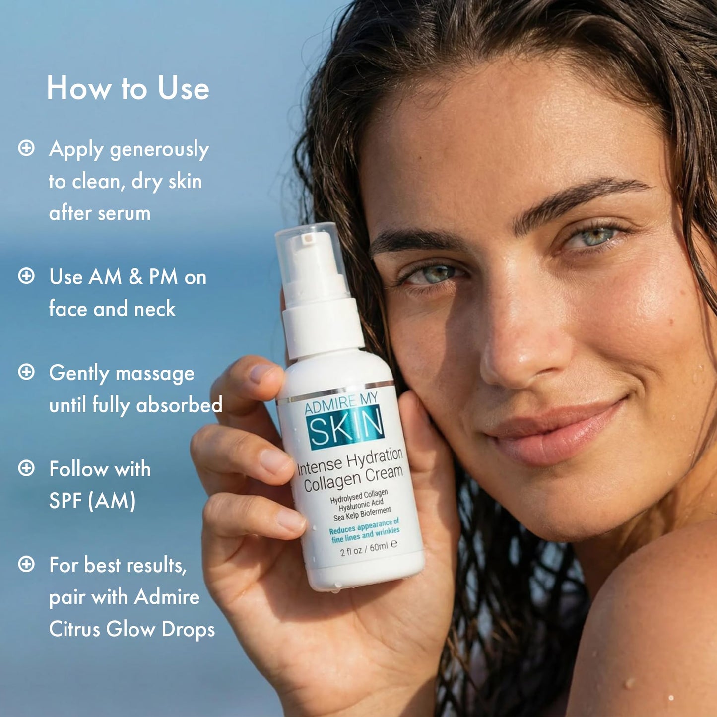 Admire My Skin Collagen Cream Moisturizer For Dry Skin - Hyaluronic Acid Cream - Non Comedogenic Hydrating Cream Eliminates Dull Dry Skin for That Healthy Youthful Glow 2oz