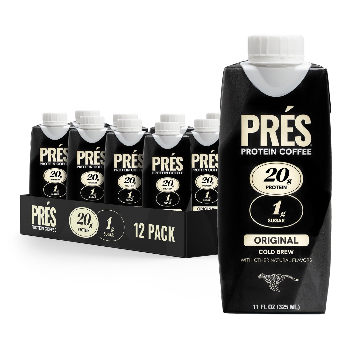 PRES Protein Coffee, Vanilla, High Protein, Real Cold Brew, 20g Protein, 1g Sugar, 100 Calories, Protein Snacks, No Added Sugar, Coffee, Breakfast, Protein, Kosher, Soy Free, Nut Free, Non-GMO, Low Carb (12 Pack)