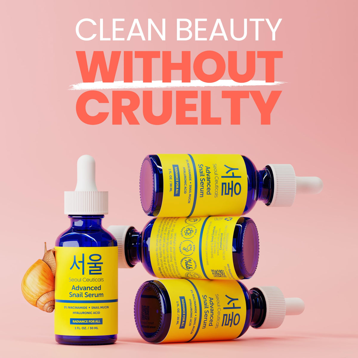 SeoulCeuticals Korean 5% Niacinamide + Snail Mucin 97.5% Essence Serum + Hyaluronic Acid, Cruelty Free Korean Skin Care, Natural & Organic Anti Aging Face Serum for Dull Skin, K Beauty 1oz
