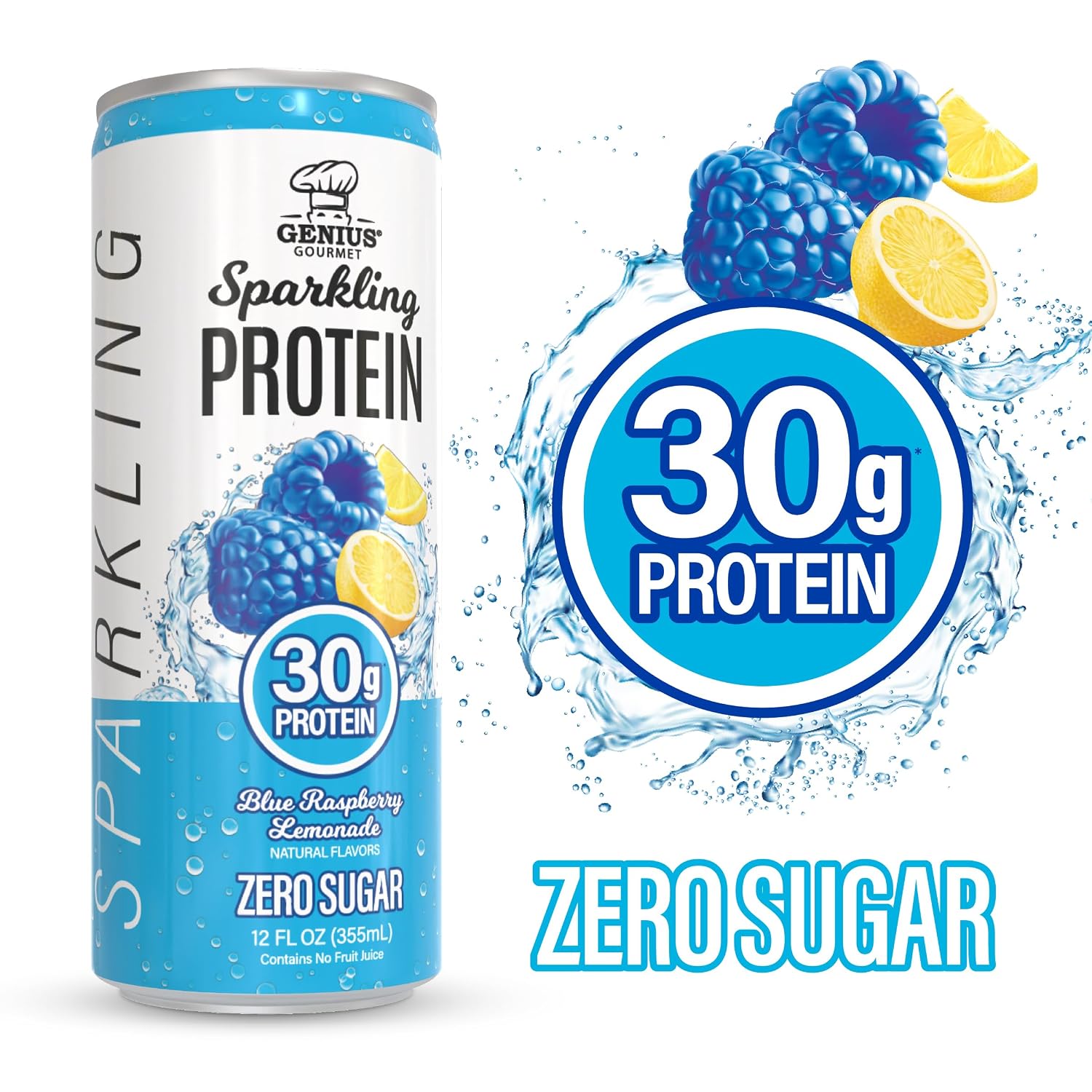Genius Gourmet Clear Protein Sparkling Water Blue Raspberry Lemonade, 18 CT