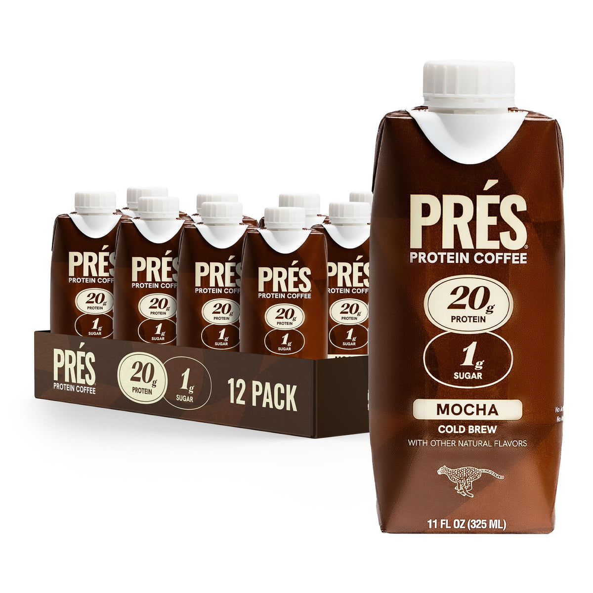 PRES Protein Coffee, Vanilla, High Protein, Real Cold Brew, 20g Protein, 1g Sugar, 100 Calories, Protein Snacks, No Added Sugar, Coffee, Breakfast, Protein, Kosher, Soy Free, Nut Free, Non-GMO, Low Carb (12 Pack)