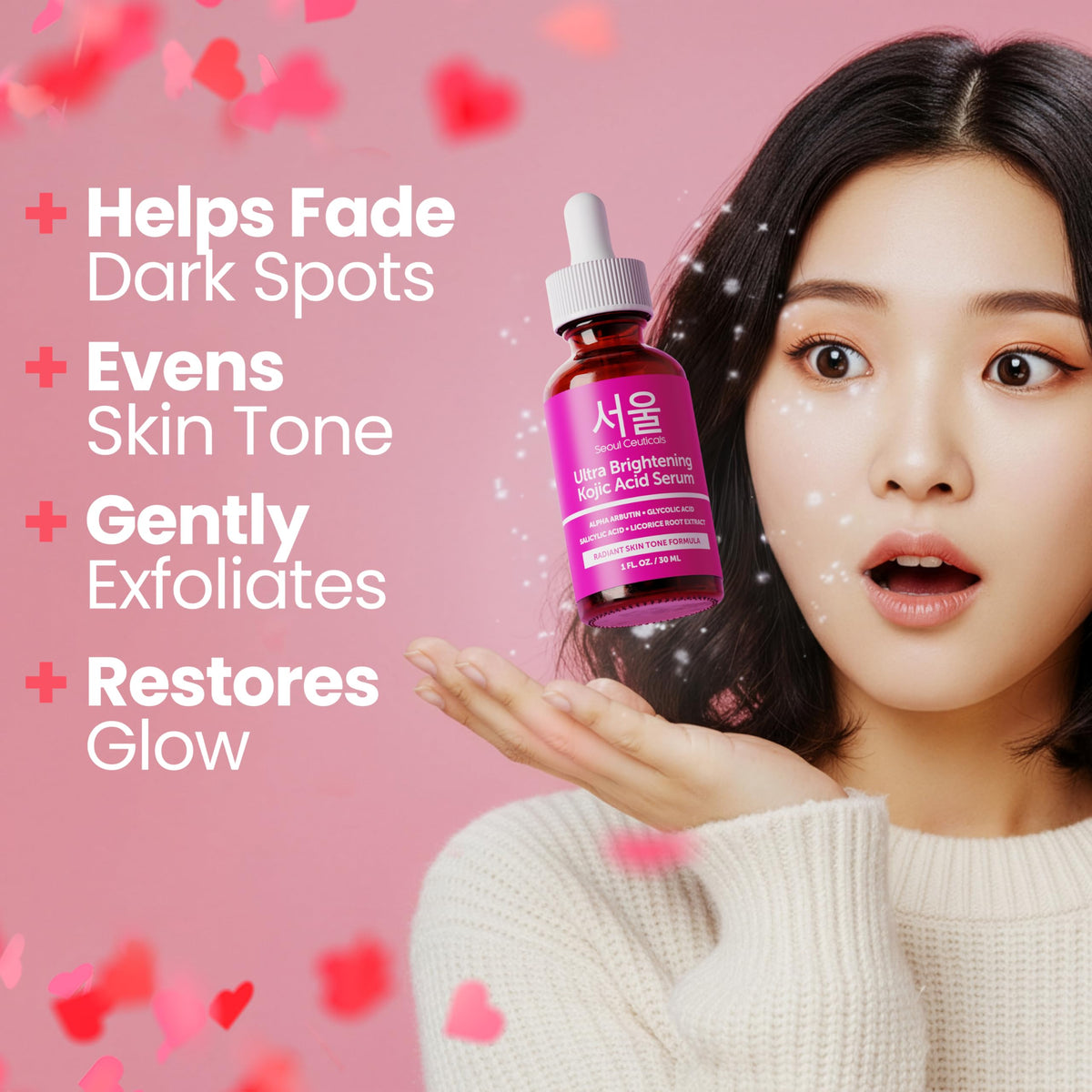 SeoulCeuticals Korean Skin Care Kojic Acid Serum Alpha Arbutin – Dark Spot Remover Corrector Glycolic Acid + Salicylic Acid K Beauty 1oz (Pack of 2)