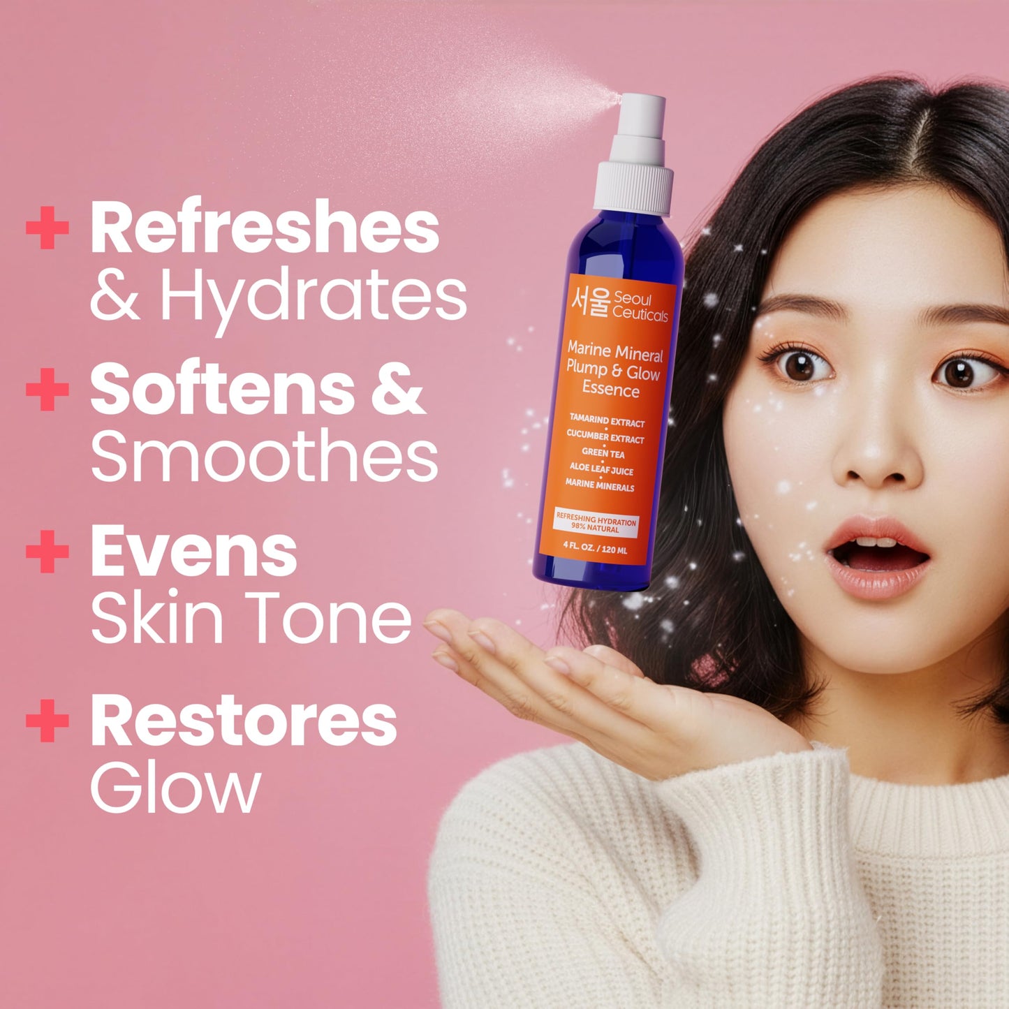 SeoulCeuticals Korean Skin Care Essence Toner - K Beauty Skincare Spray Mist for Face Contains Cucumber Extract and Marine Minerals + Organic Aloe - Get that Healthy Youthful Glow (Pack of 2)