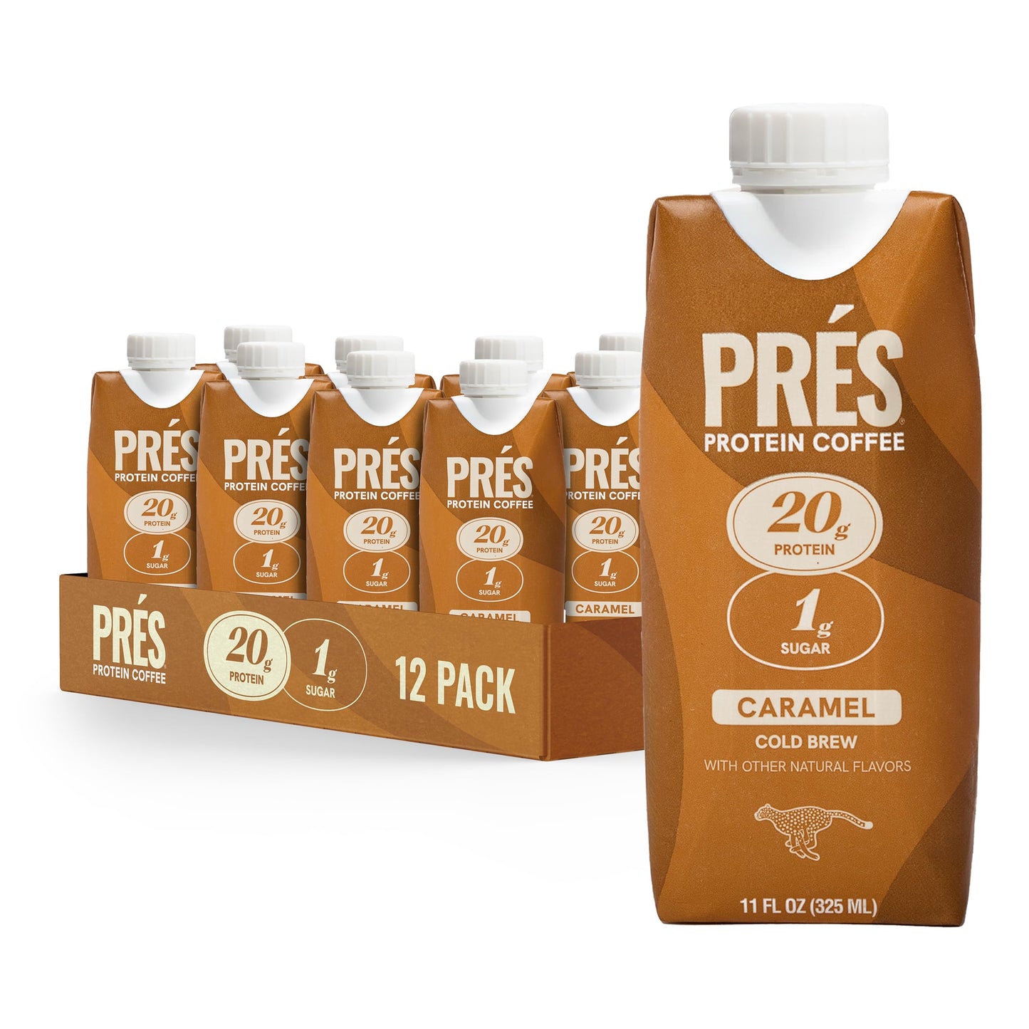 PRES Protein Coffee, Vanilla, High Protein, Real Cold Brew, 20g Protein, 1g Sugar, 100 Calories, Protein Snacks, No Added Sugar, Coffee, Breakfast, Protein, Kosher, Soy Free, Nut Free, Non-GMO, Low Carb (12 Pack)