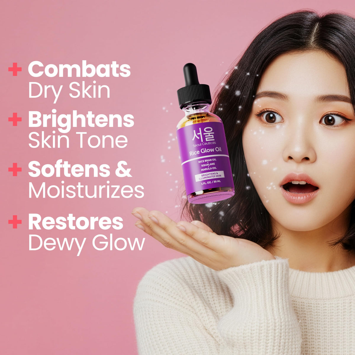SeoulCeuticals Rice Bran Oil for Skin - Korean Skin Care Facial Glow Oil With Squalane & Vitamin E - Cruelty Free K Beauty Skincare 1oz