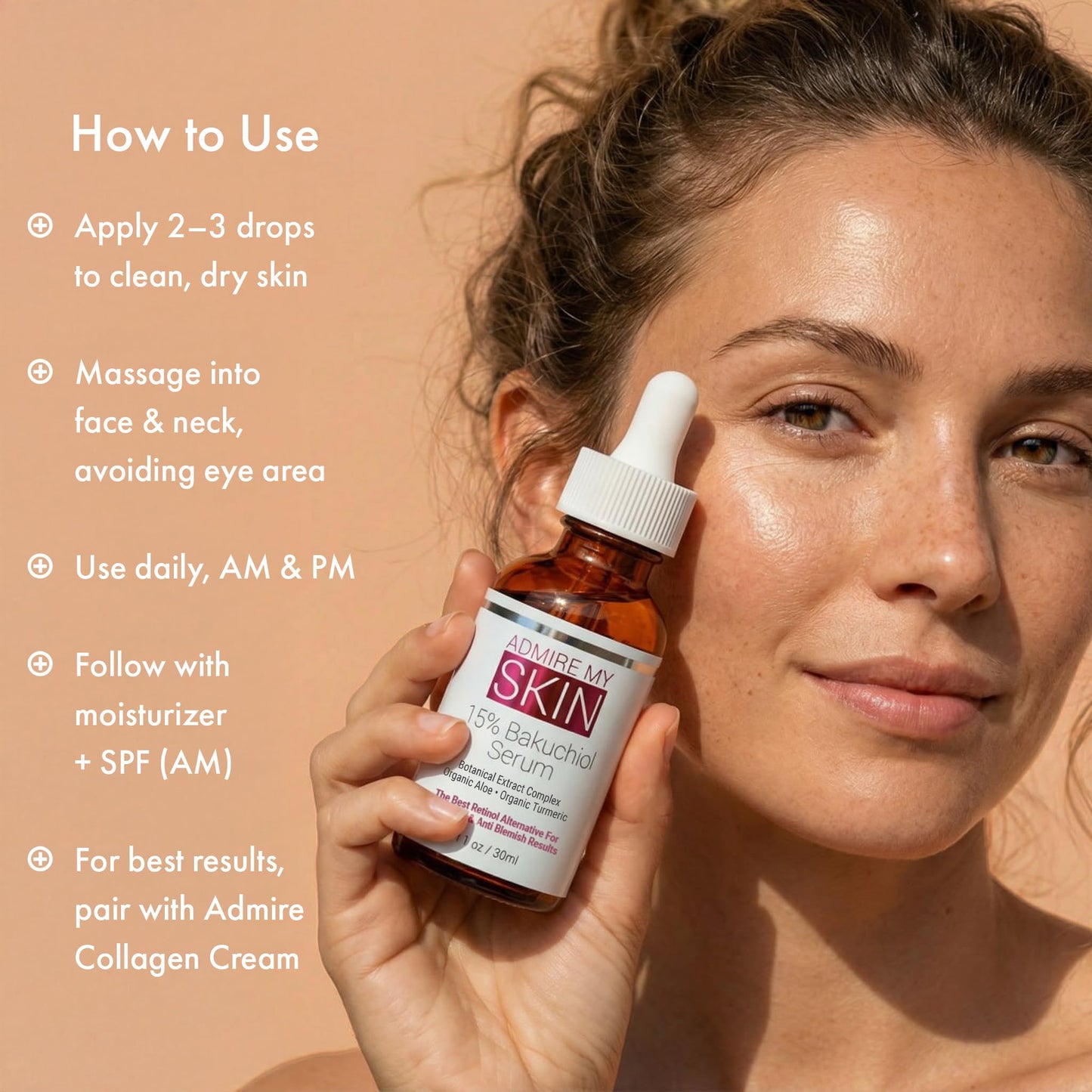 Admire My Skin Bakuchiol Serum Natural Retinol Serum Alternative for Face – Anti Blemish Anti Aging Facial Serum Contains Organic Aloe + Turmeric 1oz